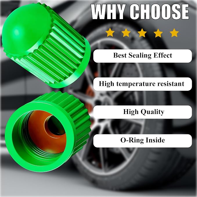 15PCS Tire Valve Stem Caps, Corrosion Resistant, with O Rubber Ring, Airtight Seal Heavy Duty Dustproof Tire Valve Stem Covers for Cars, SUV, Trucks, Bikes, Motorcycles, Bicycles(Green)