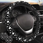Polka Dot Steering Wheel Cover - Anti-Slip Breathable Universal 14-15-in 2 Car Coasters Black and White Polka Dot Steering Wheel Cover for Men Women