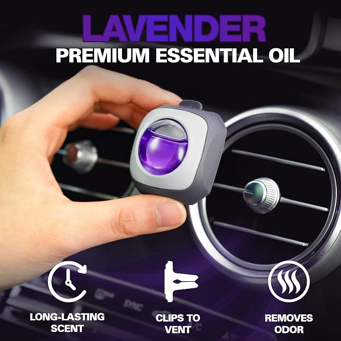 Lavender Scent Car Air Freshener Vent Clips 6 Ct, Long Lasting | Last Up to 180 days, Natural Essential Oil, Car Fragrance Accessories for Women and Men, Odor Eliminator, 4 mL Each