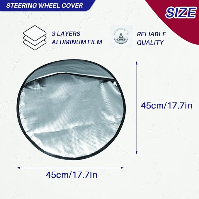 Steering Wheel Cover Sun Shade,Upgraded 3-Layer Foil Cooling Steering Wheel Sun Cover for Heat Protection Fit Most Car SUV Van 17.7" Reflector Protector