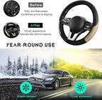 Car Steering Wheel Cover, 15 inch Carbon Fiber Microfiber Leather Elastic Steering Wheel Protector, Breathable Anti-Slip Comfortable Steering Wheel Covers for Most Cars (Beige, AD)