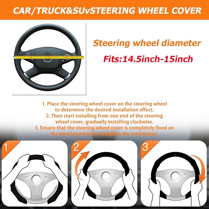 Zpana Carbon Fiber Car Steering Wheel Cover, Leather Non-Slip Vehicle Steering Wheel Cover for 14.5-15 Inch, Comfortable Auto Interior Protector Decoration Accessories, Universal Fit(Red)