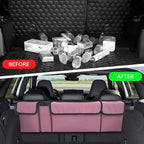 Car Trunk Organizer, Waterproof Collapsible Cargo Bag with 4 Pockets,Backseat Hanging Large Storage with Adjustable Straps, Sturdy Space Saver Frees Trunk Floor for SUV, Truck (Pink)