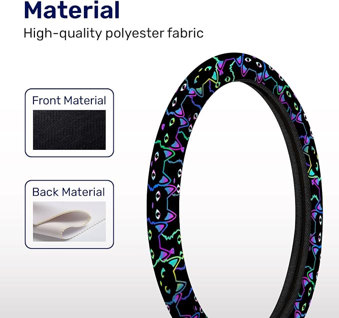 Neon Cat Steering Wheel Cover, Non Slip Polyester Car Wheel Protector for Car SUV Truck, Universal 15 Inch
