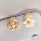 Flower Sunglass Holder for Car Visor – Decorative Sun Visor Clip,Eyeglass Hanger Organizer for Women,Scratch‑Free Glasses Storage Different Size Eyeglasses (Brown Flowers)