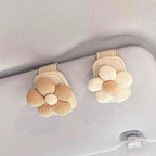 Flower Sunglass Holder for Car Visor – Decorative Sun Visor Clip,Eyeglass Hanger Organizer for Women,Scratch‑Free Glasses Storage Different Size Eyeglasses (Beige Flowers)