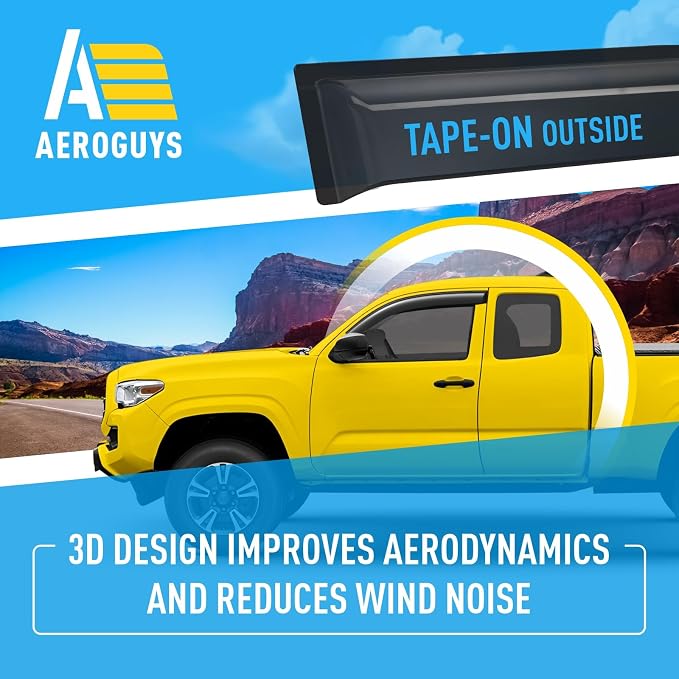 Extra Durable Window Deflectors Tape-On Visors Rain Guards Fit for Toyota Tacoma 2016-2023 Access Cab/Double Cab, Sun Visors, Wind Vent for Shades, Exterior Car Accessories - 2pcs. AG0775