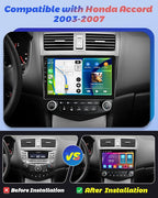 2+64G Android Car Radio for Honda Accord 2003 2004 2005 2006 2007, 9 Inch Touchscreen Radio Wireless Carplay Android Auto, WiFi GPS Navigation Bluetooth FM RDS EQ Mirror Link