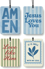 Blue Boho Christian Car Air Freshener 4 Pcs Coconut Scented, Jesus Loves You Car Accessories Mirror Decor, Inspirational Religious Hanging Air Freshener for Cars Closet Drawer Books Kids Room