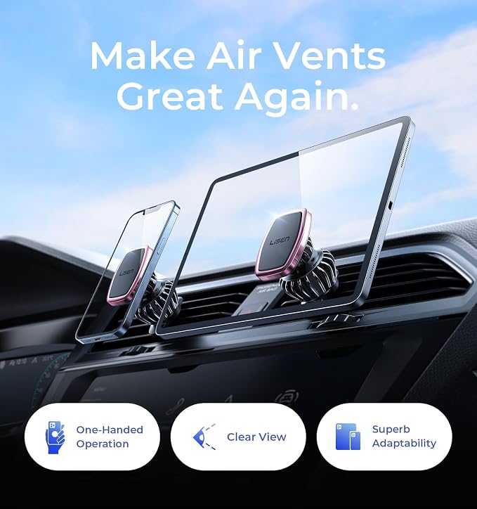 Magnetic Phone Holder for Car, [Easily Install] Car Phone Holder Mount [6 Strong Magnets] Cell Phone Holder for Car [Case Friendly] iPhone Car Holder Blue LV633