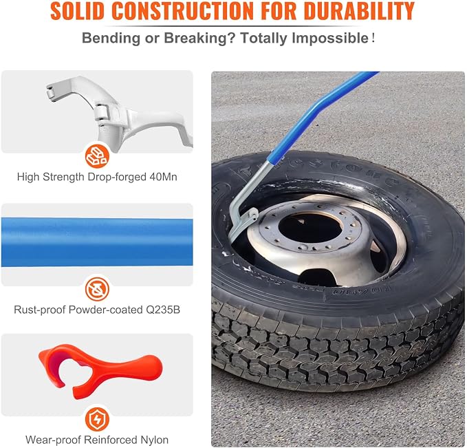 Tire Mount Demount Tool 22.5" to 24.5" Tire Changer Steel Bead Breaker Extra Bead Holder Tubeless Truck Manual Tire Changing Tools for Car Repairing(Blue)