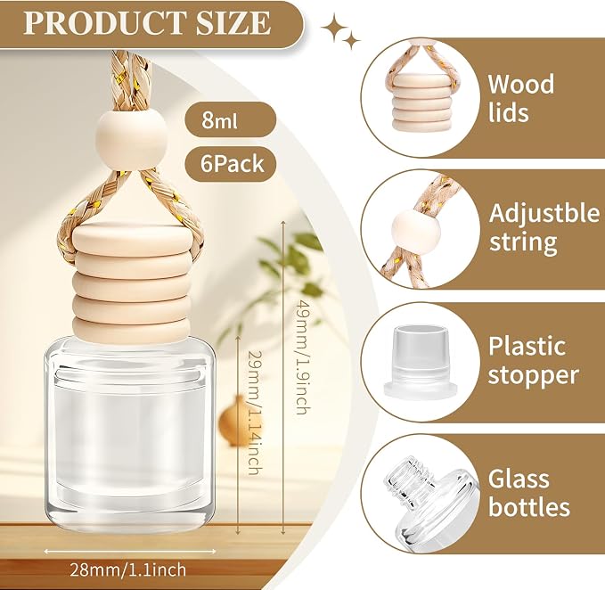 Car Air Freshener 6 Pack, Vanilla Cream,Mahogany & Lavender 3 Natural Scent, Long Lasting Essential Oil Fragrance Diffuser, Hanging Air Freshener Cute Car Accessories Interior for women