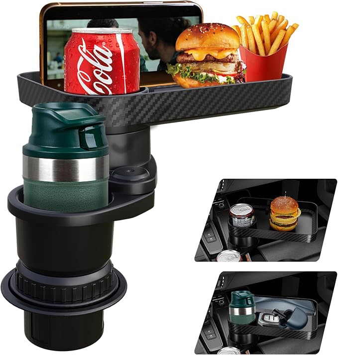 Car Cup Holder Tray, Cup Holder Expander Adapter for Car, 9.5” Detachable Car Food Tray Table for Eating, Road Trip Essentials Fits Yeti, Hydro Flask 16-46 oz