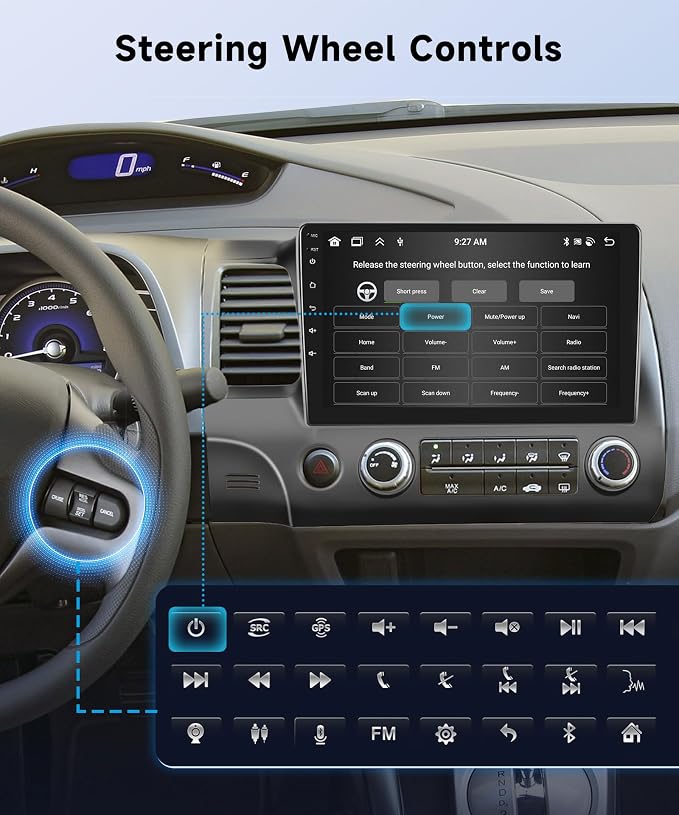 8Core 4+64G Car Stereo for Honda Civic 2006-2011 Wireless Carplay Android Auto,10.1 inch 1280 * 720P IPS Touch Screen Radio,Android15/GPS/5G WiFi/32EQ DSP/59UI/Bluetooth5.0/SWC/Backup Camera&Mic