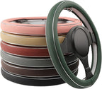 Claret Leather Steering Wheel Cover Fiber Strip Car Steering Wheel Cover Universal 15 inch for Women Girls