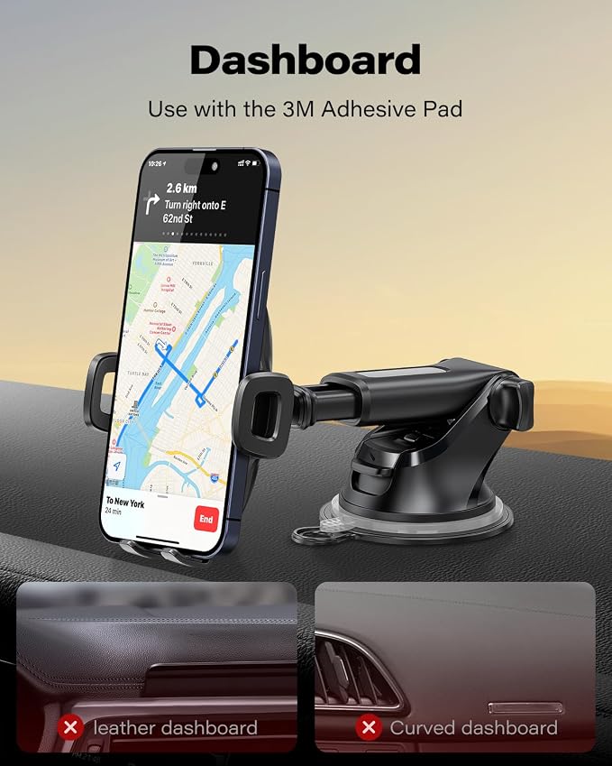Car Phone Mount with Suction Cup, Universal Windshield Dashboard Holder with Sticky Gel Pad, Compatible with iPhone 17/16/15/14/13, Samsung, Most Smartphones