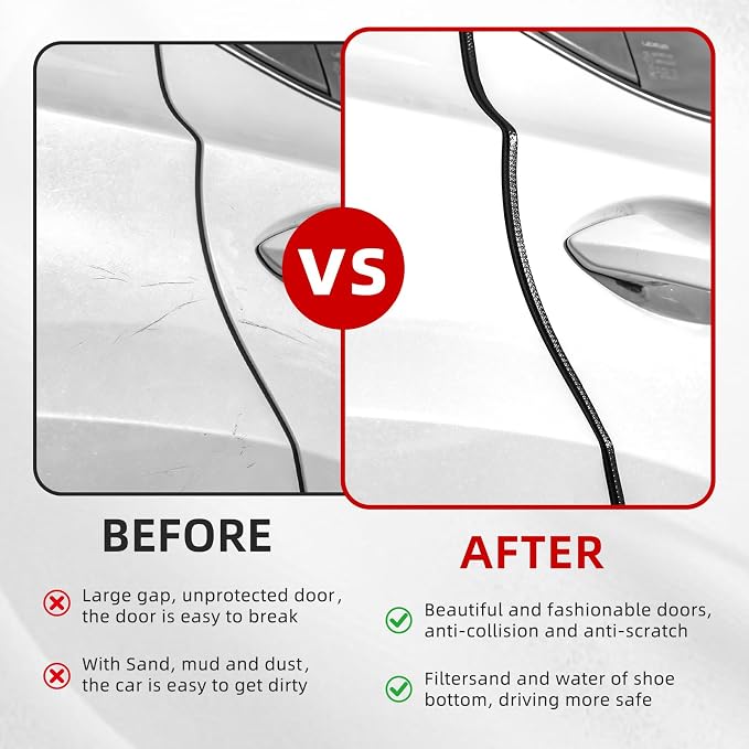 49Ft (15M) Car Door Edge Guard, No Glue Car Door Entry Guard Protective Strip, Rubber Edge Trim Car Door Protector, Applicable to Car, Truck, SUV and ATV, Car Exterior Accessories（Black）