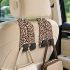 Cute Leopard Car Seat Back Storage Headrest Hooks for Purses & Bags – 2PCS PU Leather Dual Metal Hooks, Backseat Organizer Accessories