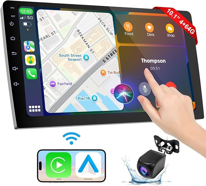 Wireless Double Din Car Stereo with CarPlay/Android Auto,Carplay Screen for Car,Voice Control with Backup Camera,Bluetooth,Navigation, Mirror Link (10.1 Inch)