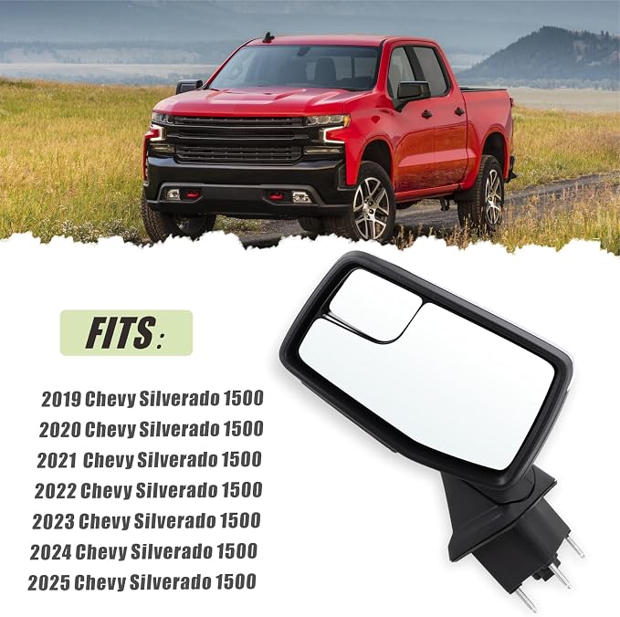 Left Driver Side Mirror Compatible With 2019-2024 Chevy Silverado 1500 With Power Glass Power Folding Heated Turn Signal Puddle Lights Mirror Memory Chrome Replace#84309683(13Pins)