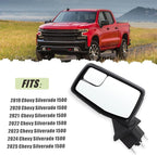 Left Driver Side Mirror Compatible With 2019-2024 Chevy Silverado 1500 With Power Glass Power Folding Heated Turn Signal Puddle Lights Mirror Memory Chrome Replace#84309683(13Pins)