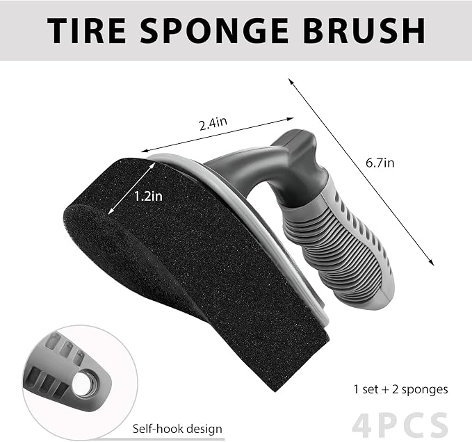 Car Tire Shine Applicator, High-Density Sponge Tyre Dressing Applicator Pad with Curved Handle & 2 Sponges, Reusable Wheel Polishing Brush Auto Detailing Foam for Applying Tire Shine