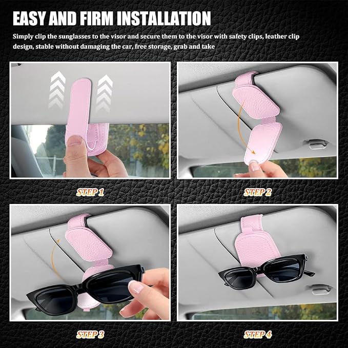 Sunglasses Holders for Car Visor, Sunglass Car Organizer, Leather Magnetic Buckle Sun Visor Sunglass Clip, Car Accessories Ticket Card Clip Sunglasses Mount Fit Truck (Pink, 2PCS)