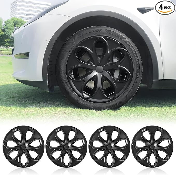 Wheel Cover for Tesla Model Y 4PCS Hubcaps for Tesla Wheel Cover Model Y(2020-2024) 19inch Petal Rim Full Cover Hubcaps Accessories (Petal Style, 19 inch)