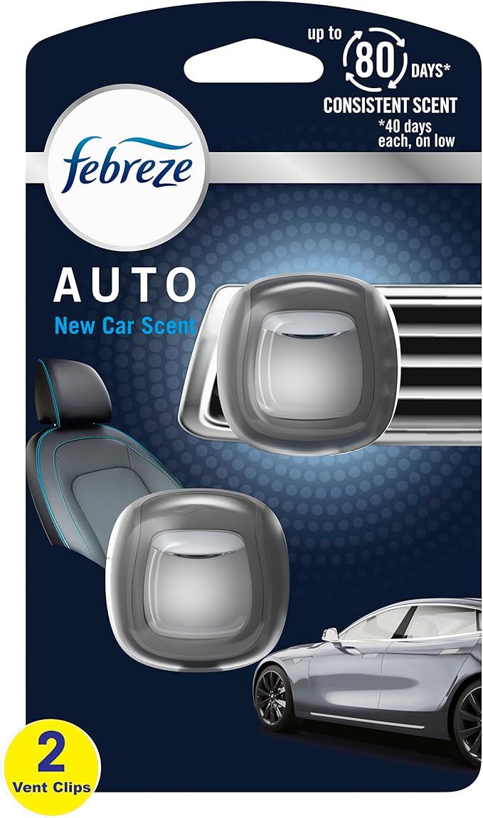 AUTO Air Freshener, Odor-Fighting Automotive Vent Clip, Scented Car Accessories, Long Lasting for Strong Odors, New Car Scent, 2 Count
