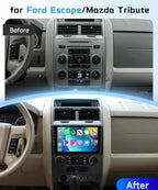 4G+128G Car Radio Stereo for Ford Escape/Mazda Tribute 2007-2012, 9inch HD in-Cell Touch Screen/Android 15/Wireless CarPlay/Android Auto/GPS/WiFi/5.0Bluetooth/FM/SWC/AHD Camera
