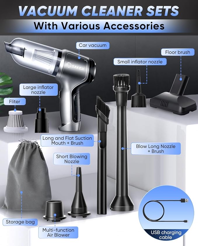 Car Vacuum Portable Cordless Handheld Car Vacuum 15000PA High Power with Brushless Motor and Blower for Cars,Office,Home Cleaning HL107B