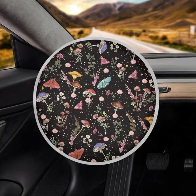 Mushroom Print Steering Wheel Cover Sun Shade Universal 17 inch Insulation Steering Wheel Cover for Cars SUV Trucks Cute Car Steering Wheel Accessories for Women