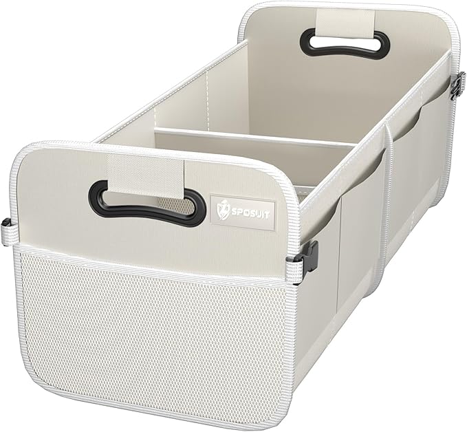 Trunk Organizer for Car - 70L Collapsible Trunk Storage with 11 Pockets & Reinforced Handles, SUV Trunk Organizers for Grocery Cargo(White)