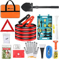 Car Emergency Kit with Jumper Cable, First Aid Kit Safety Assistance Tools for Travel Camping Outdoor Cars Truck SUV RV, Roadside Essentials with Flash Light