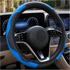 Car Steering Wheel Cover 15 inch, Microfiber PU Leather Elastic Steering Wheel Protector, Anti-Slip Breathable Car Interior Accessories for Most Cars (Blue)