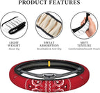 Black Border Red Bandana Colorful Paisley Bandanna Steering Wheel Cover Non-Slip Auto Steering Wheel Protector Car Accessories Universal Fit 15 Inches for Men Women