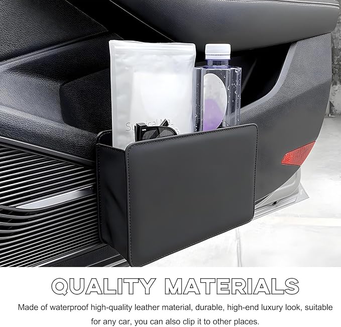 Yourkar Car Trash Can, Foldable Waterproof Leather Car Garbage Organizer Holder, Automotive Mini Dustbin Container with One Roll Trash Bag, Universal Interior Car Accessories (Beige)