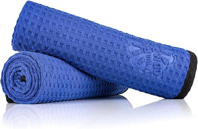 Dry Me A River, Professional Korean 70/30 Blend Microfiber Waffle-Weave Drying & Detailing Towels, Soft Suede Edges, 390 GSM, 20x40 Inches, Royal Blue, 2-Pack