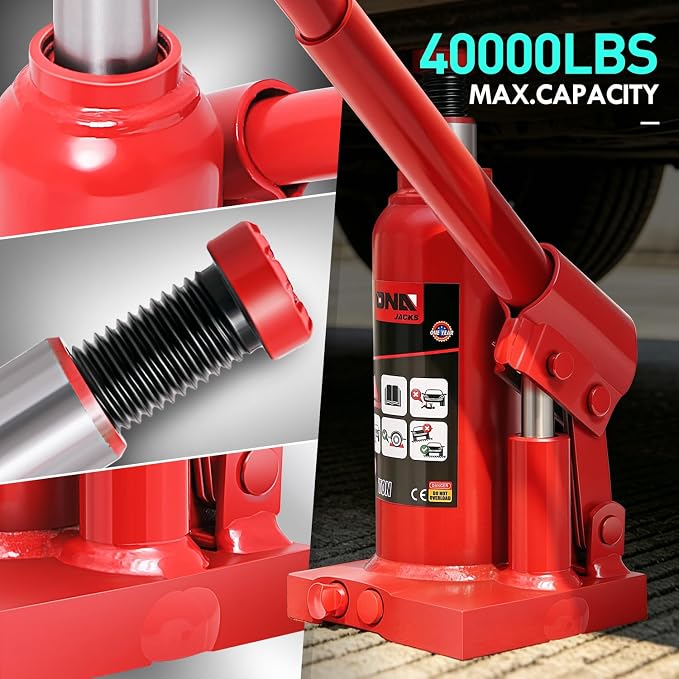 2 tons / 4000 lbs Lifting Automotive Welded Hydraulic Bottle Jackfor Sedans Repair, with Manual Handle & Carrying Storage Case, Red