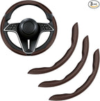 3Pcs Carbon Fiber Steering Wheel Cover Universal Fit 99% Cars | Non-slip soft grip, easy to wipe clean, quick to install, perfect for daily commutes and road trips, Brown
