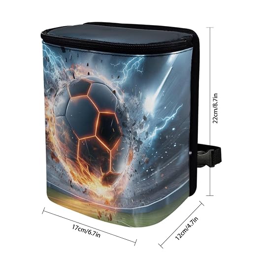 Soccer Ball Lightning Print Car Trash Can with Lid, Leak Proof Auto Trash Bag Hanging Vehicle Garbage Can Multipurpose Storage Container for Back Seat Road Trip