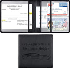 Car Registration and Insurance Holder, Vehicle Glove Box Car Organizer Men Women Wallet Accessories Case for Cards, Essential Document, Driver License, Black