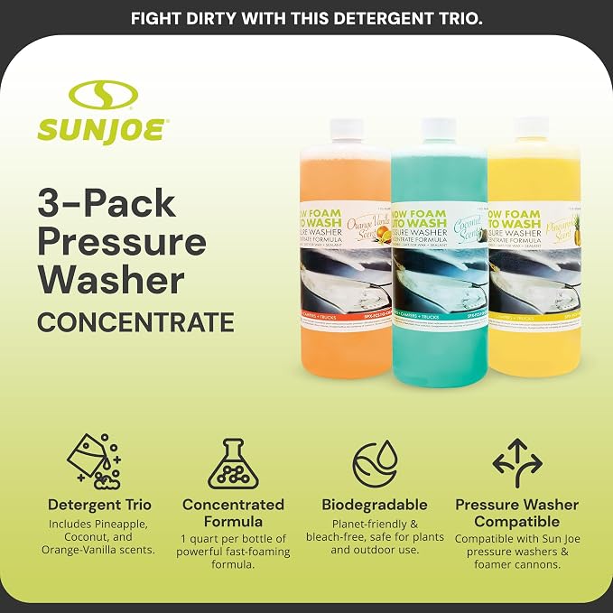 3-Pack Snow Foam Car Wash Soap & Cleaner Concentrate, Multi-Scent, 1 Quart Per Bottle - Automotive Vehicle Cleaning Solution for Vinyl, Aluminum, Wood, & Brick Surfaces, SPX-AW3Q