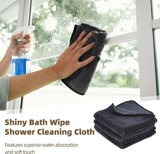 Shiny Wipes Shower Cleaning Cloth - 3 Pack 16 x 16 inch Ultra Absorbent Car Drying Towel, Shiny Wipes Drying Towel Microfiber Cleaning Cloth for Car, Bath & Househood
