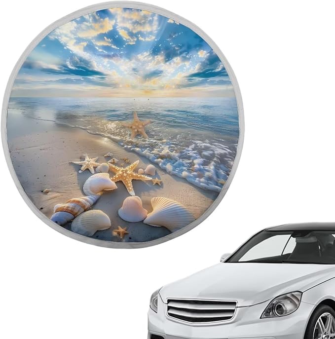 Beach Theme Steering Wheel Cover Sun Shade 17 inch Anti-Heat Steering Wheel Sunshade Cover Universal Auto Accessories Interior Reflective Sunlight Heat Universal Fit Most Vehicles SUV Trucks