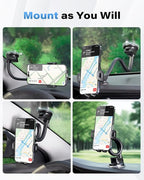 Solid Car Truck Phone Mount Holder with 14-Inch Gooseneck Long Arm, Windshield Window Mobile Holders w/Industrial-Strength Suction Cup, Anti-Shake Stabilizer Compatible All Cell Phones iPhone