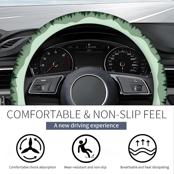 Steering Wheel Covers for Car, Truck, and SUV, Cute Non-Slip Breathable Elastic Steering Wheel, Car Accessories, Universal 15 Inch Leather Cover for Men Women Mountain Landscape