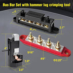 Power Distribution Block Bus Bar 4 × 5/16" Posts 6 × #8 Screws with Hammer Lug Crimping Tool, Marine Bus Bar 48V 250A for Automotive, Car, Boat, Solar Wiring