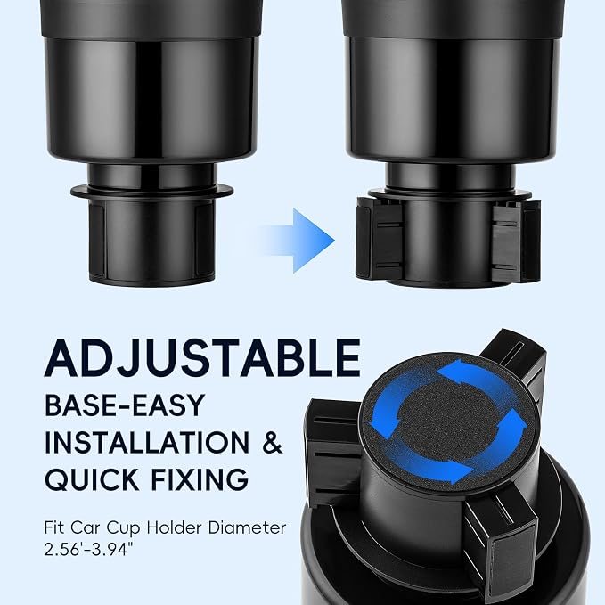 Car Cup Holder Expander with Adjustable Base, Cup Holder Insert for Car Compatible with Most 32/40 Oz Water Bottles 12 oz/24 oz Coffee Mugs Tumblers 3.4 to 3.78 in Diameter, 1 Pack Black