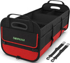 Large Trunk Organizer for Car, Foldable Multi Compartment Car Trunk Organizer with 2 Retractable Straps, Suitable for All Kinds of Cars, SUV, Minivan - 4 Compartments Red